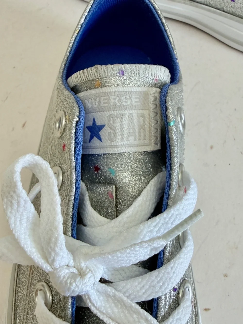 New Converse CTAS OX Glitter Sneakers Silver Stars Size 13